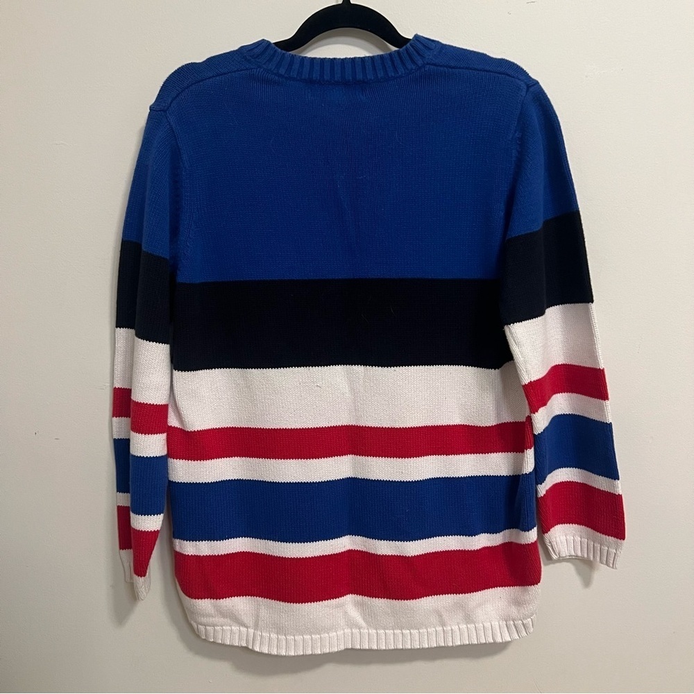 Casual Corner Women’s V-Neck Sweater 100% Cotton Classic Striped 4th of July - Picture 5 of 5